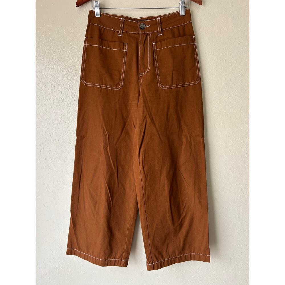 🥶 WhoWhatWear Dark Tan Wide Leg Cropped High Rise Pants Size 6 - Picture 6 of 12
